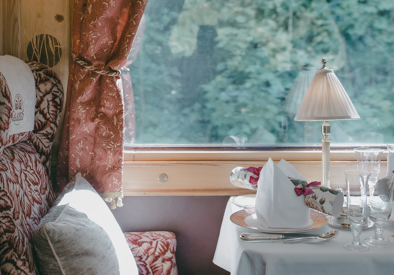 Festive table setting on board Northern Belle